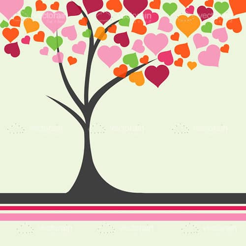 Abstract Tree with Colourful Heart Shaped Leaves
